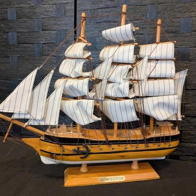 Hand Crafted Wooden Model of a Sailing Ship Titled "Confection" 