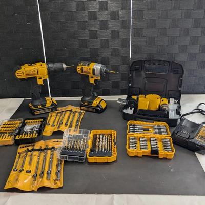 DeWalt Cordless Drill/ Impact Driver Kit With All Sort Of Attachments 