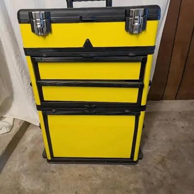 Stackable Toolbox Rolling Mobile Organizer with Telescopic Comfort Grip Handle 