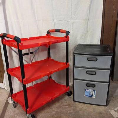 Collapsible Utility Cart And Sterilite Ultra 3 Drawers Tower