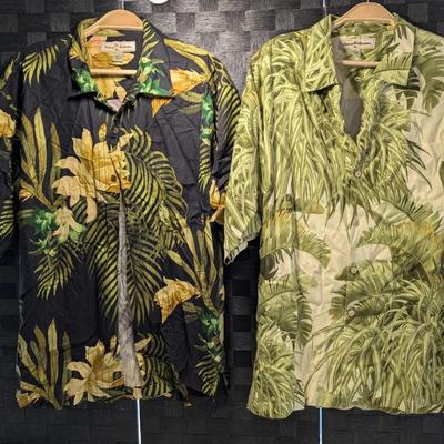 Tommy Bahama Large 100% Silk Hawaiian Shirt & Medium 100% Silk Jungle Shirt