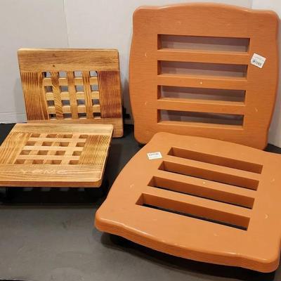 Rolling Plant Caddies ( 2 Wood & 2 Plastic)