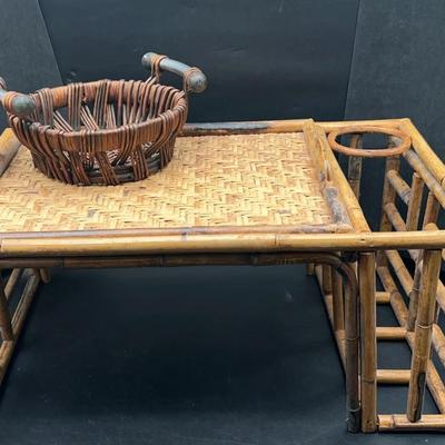 BN763 Rattan & Bamboo Lap Tray With Side Media Pocket