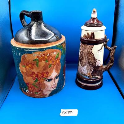 BN771 16” Eagle Beer Stein & Art Deco Stoneware Jug