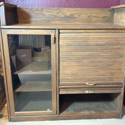 BN749 Wooden Cabinet with a glass door and a roll-top door