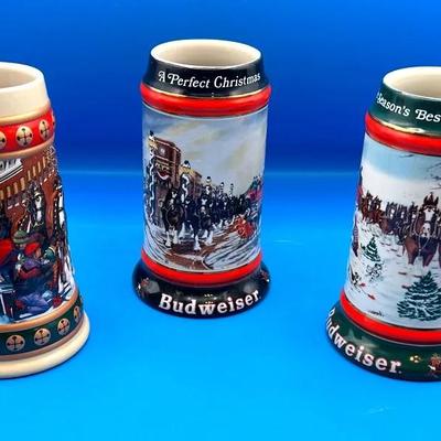 BN756 3 Collectible Budweiser Holiday Steins 
