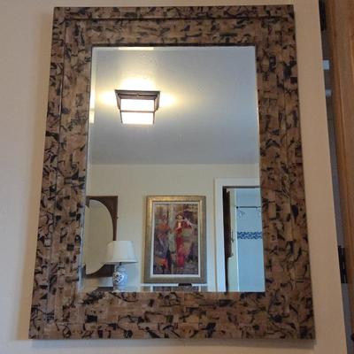 Large Decorative Wall Mirror w/ Textured Stone Mosaic Frame – Rustic Contemporary