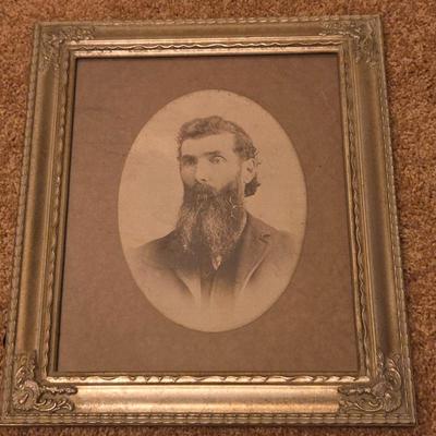 Antique Framed Portrait Photograph Print – Bearded Victorian-Era Gentleman