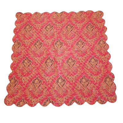 Lot #25 - Blanc D'ivoire France Red Quilted Coverlet • Scalloped Edges, Soft Back • Boho Cottage Bedding Throw 