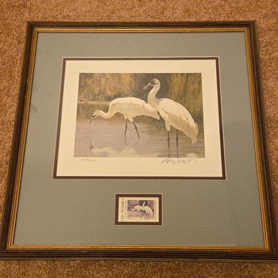 1985 Texas Nongame Whooping Cranes Stamp and Print by Ken Carlson