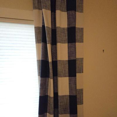 Pair of Pottery Barn Buffalo Check Curtain Panels – Blue & White Gingham – Farmhouse Country Window Treatment