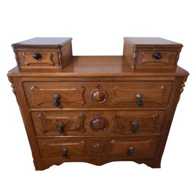 Antique Victorian Walnut Dresser w/ Glove Boxes – 3-Drawer Chest, Original Hardware