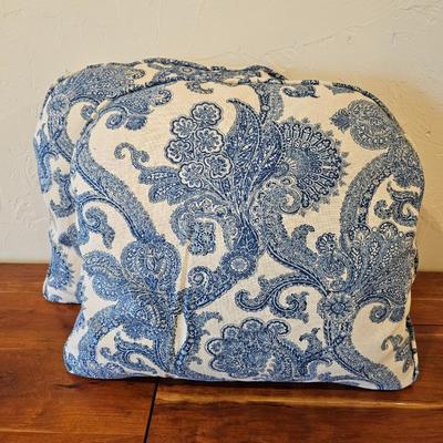 Pair Blue Paisley Decorative Chair Pillows • Classic Toile-Style Print • Chair Cushion Set