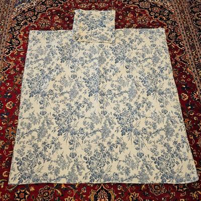 Blue & White Toile Une Histoire Coverlet & Pillow Sham Set • Luxury French Country Floral Bedding • Shabby Chic