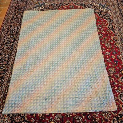 Lot #105 - Vintage Pastel Geometric Duvet Cover w/ Down Comforter – Soft Colors – Large Throw / Twin Bed Cover