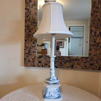 Elegant Hand Crafted & Painted Blue & White Porcelain Table Lamp From Oxford, England – Chinoiserie Style, Canterbury Shade Included