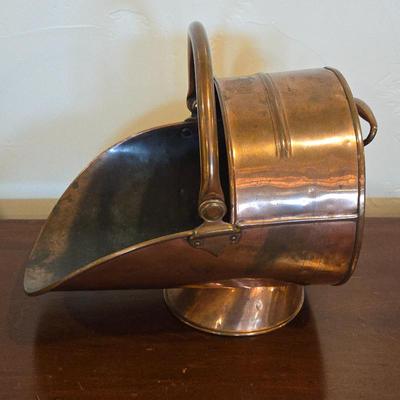 Antique Copper Coal Scuttle Bucket • Vintage Fireplace Hod • Brass Handle • Rustic Hearth Decor