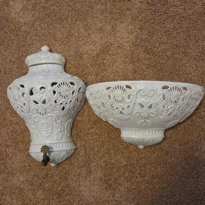 Vintage Ardalt "Moresco Bianco" Italian Ceramic Lavabo Wall Fountain and Basin or Planter