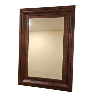Lot #2 - Antique Solid Wood Wall Mirror • Rustic Farmhouse / Traditional Frame • Warm Walnut Tone