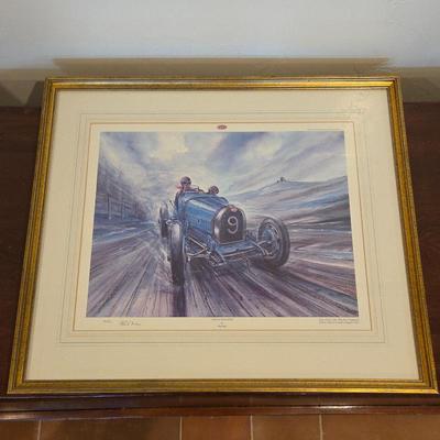 Limited Edition Bugatti Racing Car Print – Hand Signed & Numbered Auto Racing Art – Vintage Grand Prix Style