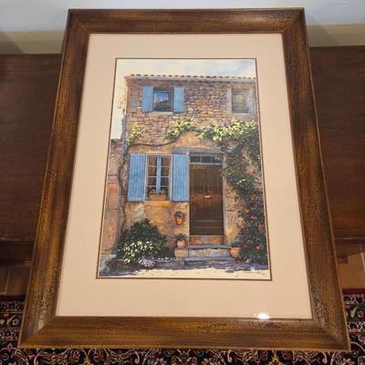 Steve Stento Signed Giclee Print - Framed Mediterranean Cottage Print – Provence Style Home with Blue Shutters