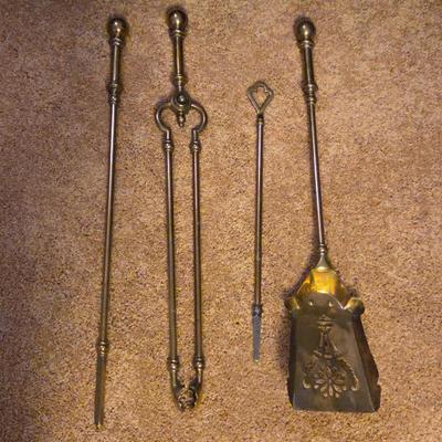 Vintage Brass Fireplace Tool Set • Poker Tongs Shovel • Ornate Victorian-Style Hearth Tools