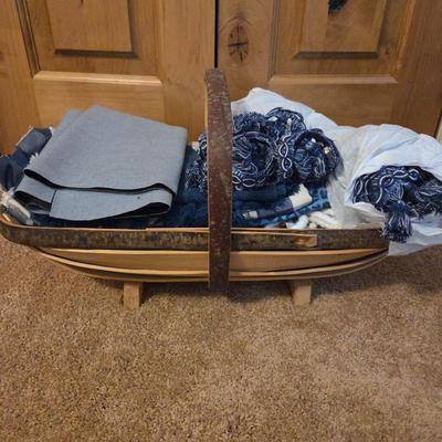 Rustic Wooden Gathering Basket Filled With Fabric & Trims
