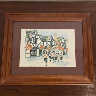 Nancy K Harrison Hand Signed & Framed Original Watercolor – “The Kings Arms, Amersham” – English Pub Scene