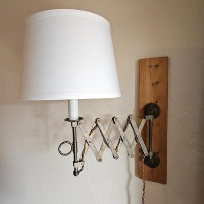 Vintage Industrial Scissor Arm Wall Lamp • Expandable Accordion Arm Task Light w/ Shade