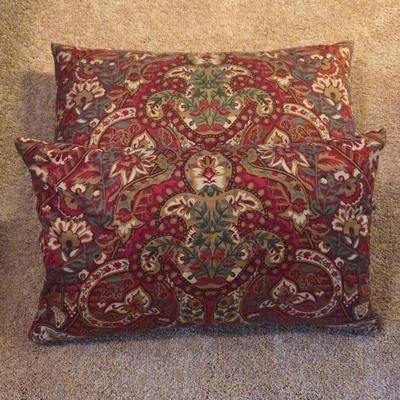 Pottery Barn Lynsey Lumbar Pillow Covers 16 x 26" Red Gold Floral Damask w/ Down Inserts - Bohemian Luxe
