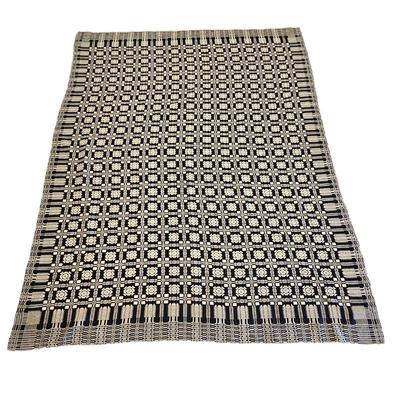 Lot #7 - Vintage Goodwin Guild Navy & White Geometric Woven Coverlet • Traditional Loom Pattern