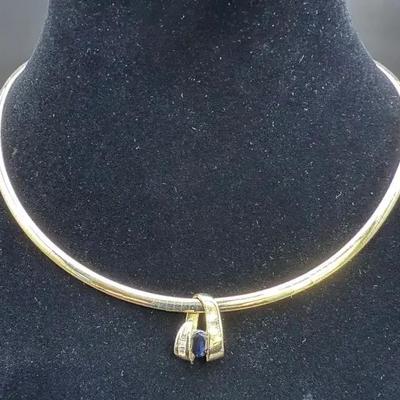 14kt Italian Omega Necklace With 14kt Diamond & Sapphire Stones