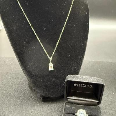 14kt Aquamarine Lot Of Sterling Silver Necklace & Ring
