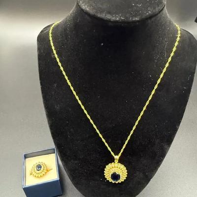 Matching Stauer Azure Blue Necklace & Ring - Both In Original Packaging 