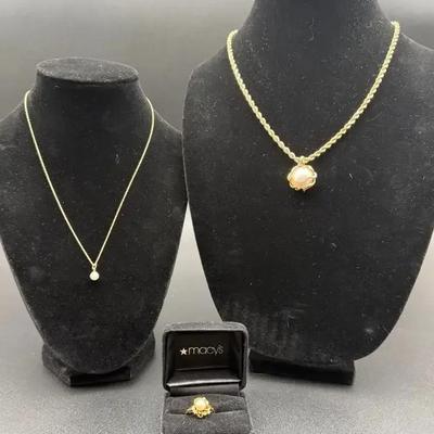18kt Ring, 14kt Necklace & 14kt Rope Necklace
