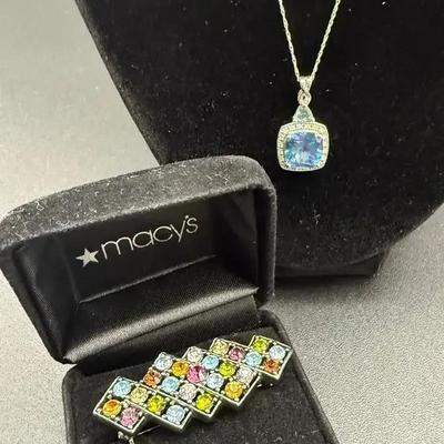 Rogers & Hollands,10kt White Gold Necklace with gemstone & Multi-Colored Brooch