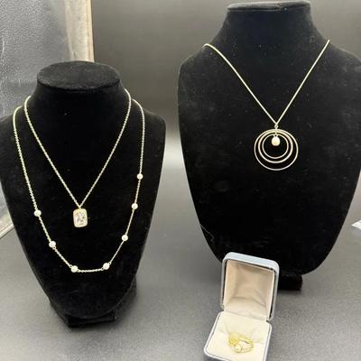 Gold Tone Jewelry Lot - Necklaces & Rings