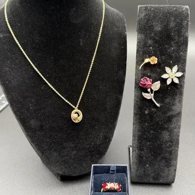 Cabernet Garnet Sterling Silver Ring And Floral Bundle