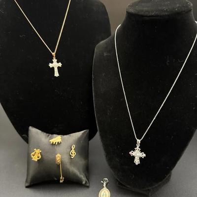 Sterling Silver Religious Lot  - Necklaces, Charms, Pins 