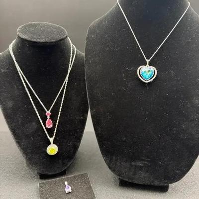 Sterling Silver Lot Of Necklaces With Gorgeous Gemstone, Ft.Swarovski Crystal 