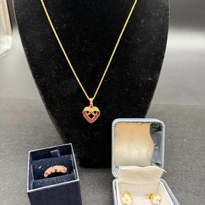 Stauer Ring, Necklace & Vintage Avon Mother Of Pearl Earrings