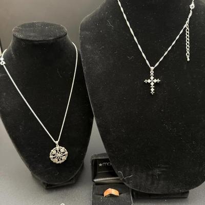 Marcasite Silvertone Necklace, Charms & Ring