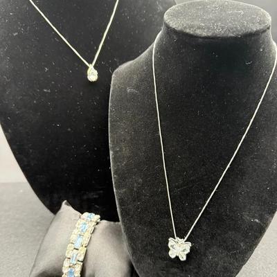 Sterling Silver & Aquamarine Necklaces & Vintage Silvertone Bracelet