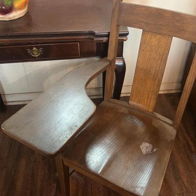 Table with Drawer, School Chair & Rooster Bank