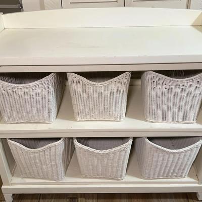 Large Wood Changing Table with 6 Baskets / White Storage Cabinet / Organizer
