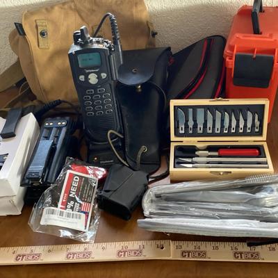 Holsters,  Ammo Case, X-acto Knives, Walkie talkie With Extra Batteries