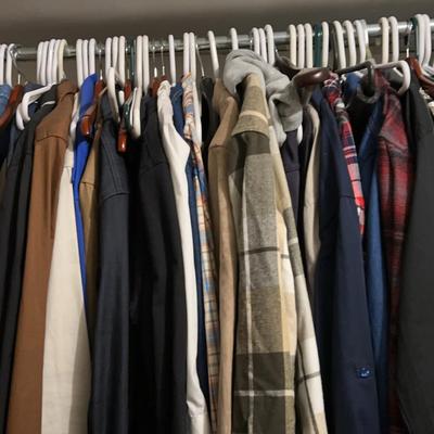 Men’s Clothing – Mostly Size Large Leather Jacket, Wrangler Shirts Jeans And More