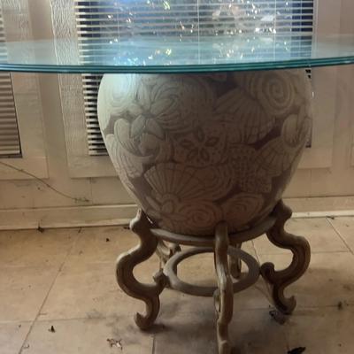 Glass Top Accent Table with Decorative Urn Base / Side Table