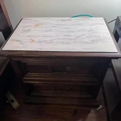 Wood Bedside Table / Nightstand with 2 Drawers & Stone Top 23x27x17
