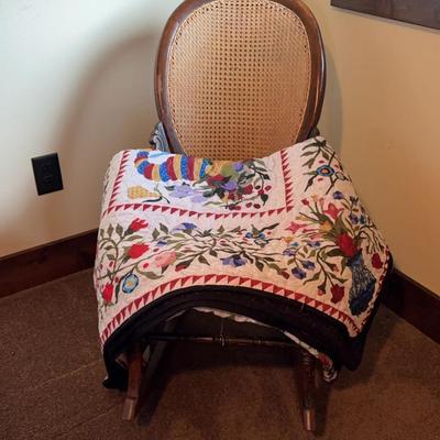 Wooden Rocking Chair & Quilt 